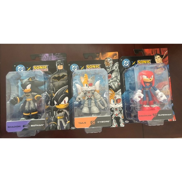 SET Wave 2 DC x Sonic SHADOW Batman KNUCKLES Superman TAILS Cyborg Jakks LOT 3